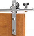 CCJH 5.2FT Stainless Sliding Barn Door Hardware Kit Heavy Duty for Single Wooden Door (Flat Shape Hanger)