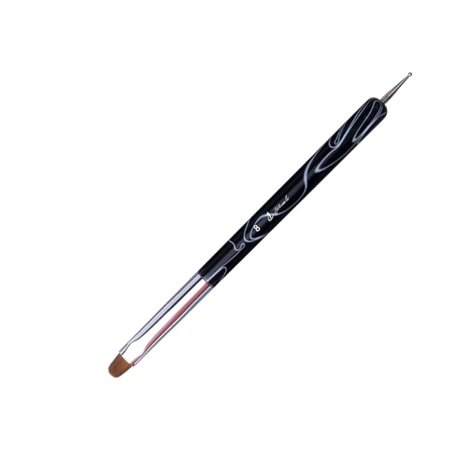 French Nail Brush, YIHUALE 2 Way French Gel Acrylic Nail Art Kolinsky Brush With Dotting Tool for Professional Manicure Cuticle Clean Up Nail Art Design- White And Black 8# (8#, Black and White)