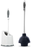 Superio Sink & Toilet Plunger with Toilet Bowl Brush and Holder Set - Dual-Purpose Drain Plunger with Mold-Resistant Rubber Head & Ergonomic Grip