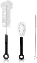 3-Pack Bottle Cleaning Brush Set - Water Bottle Brush, Straw Cleaner & Lid Brush for Baby Bottles, Travel Mugs, Wine Decanter, Narrow Spaces, Cup, Pipes & More