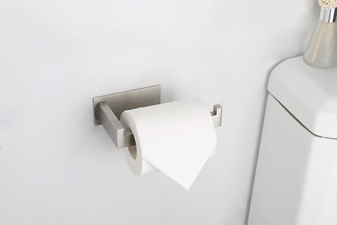 Toilet Paper Holder, Self Adhesive Tissue Holder Stainless Steel Rustproof Paper Roll Holder, No Drilling Easy to Install, Toilet Paper Rack Suitable for Office, Bathroom (Brushed Nickel)