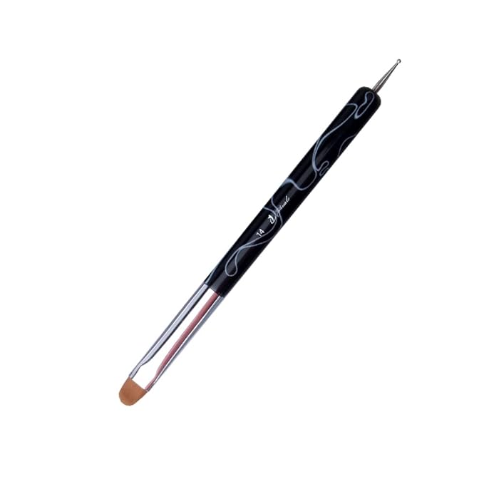 French Nail Brush, YIHUALE 2 Way French Gel Acrylic Nail Art Kolinsky Brush With Dotting Tool for Professional Manicure Cuticle Clean Up Nail Art Design- White And Black (14#, Black and White)