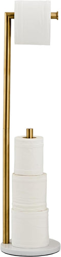 Marble Toilet Paper Holder Stand - Brushed Gold, Freestanding with Storage, Floor Stand, Gold Toilet Roll Holder, Standing Paper Towel Holder