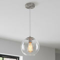 Globe Pendant Light, Modern Hanging Lighting Fixture, Classic Cluster Chandelier with Clear Glass Shades(Brushed Nickel, 1 Lights, 4.7 Inch)