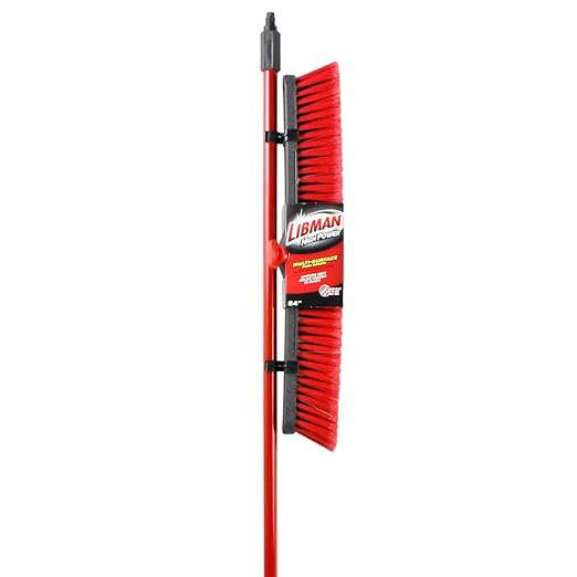 Libman Commercial 805 Multi-Surface Push Broom, 64" Length, 24" Width, Black/Red (Pack of 4)