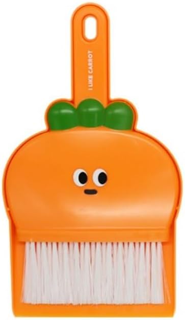 Generic Cute Carrot Mini Broom and Dustpan Set for Desk, Small Dustpan and Brush Set, Orange