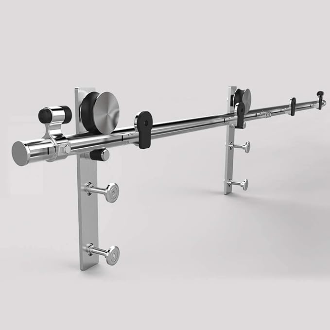 CCJH 5FT Stainless Sliding Barn Door Hardware Kit Heavy Duty for Single Wooden Door (Flat Shape Hanger)