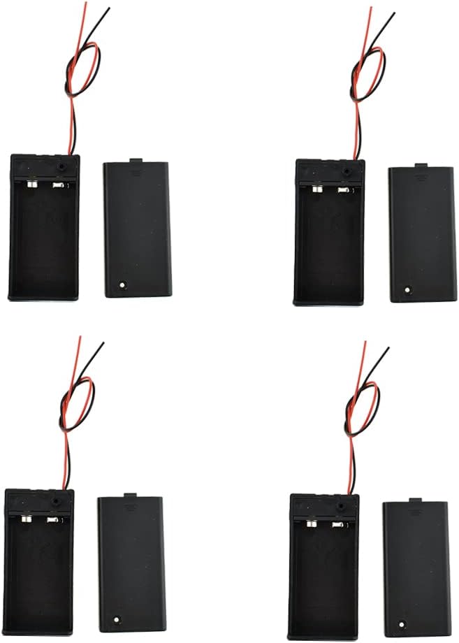 HAHIYO 9V Battery Holder Bundle with Wire Sturdy Cover Durable Snap Contact Build-in Switch Batteries Black Case Easy Install 4 Pieces for Wall Clocks Ham Radio Kids Toys
