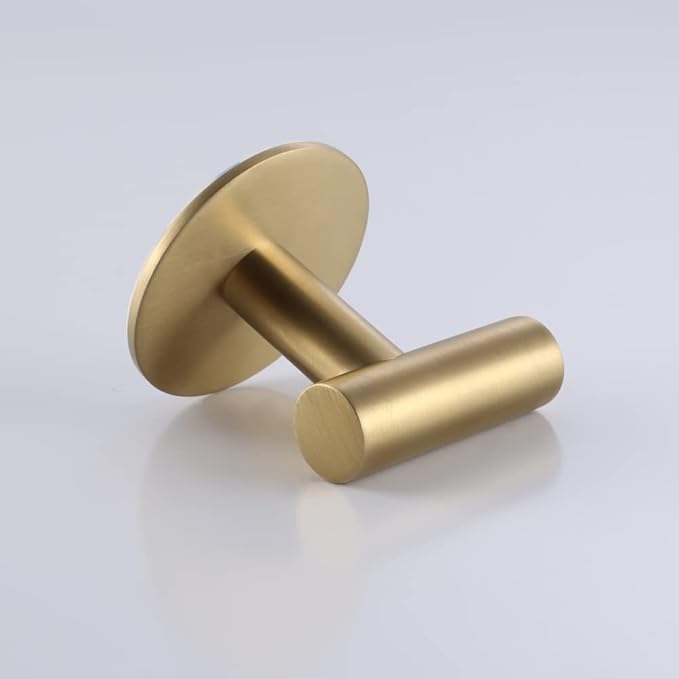 Self Adhesive Hooks 304 Stainless Steel Heavy Duty Hangers Without Nails for Bathrooms Kitchen Livingroom Garage Hotel Towel Hook-2 Pack (Gold)