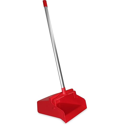 SPARTA Upright Dustpan with Aluminum Handle, Serrated Edge for Broom Combing, Secure Yoke Lock with Easy Storage Hanging Hole for Commercial Cleaning, Plastic, 30 Inches, Red, (Pack of 6)