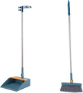 Broom with Dustpan Combo Set 180-degree Rotatable Brooms and Dustpan Set Non-Stick Hair Dustpan Sweeping Brooms Vertical Storage Broom Set Dust Pan and Broom Set for Dog Cat Pets Home Use (Bule)