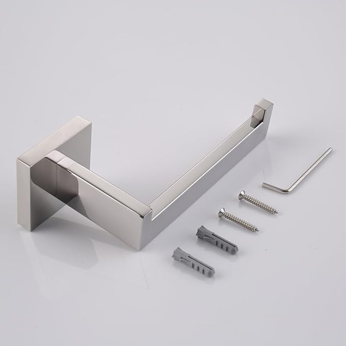 TASTOS Toilet Paper Holder Brushed Nickel 2 Pack, Toilet Tissue Roll Holders Dispenser and Hangers Wall Mounted for Bathroom & Kitchen, Stainless Steel Modern Square Style (Silver)