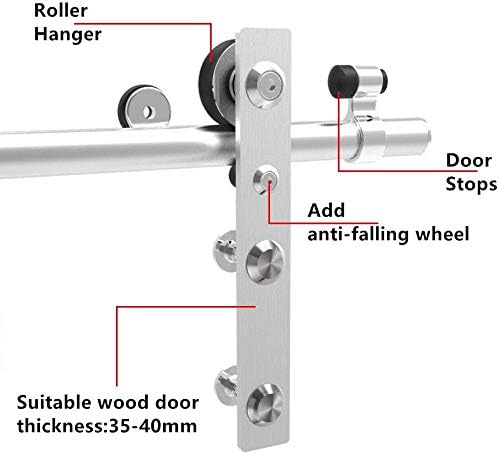 CCJH 5.2FT Stainless Sliding Barn Door Hardware Kit Heavy Duty for Single Wooden Door (Flat Shape Hanger)