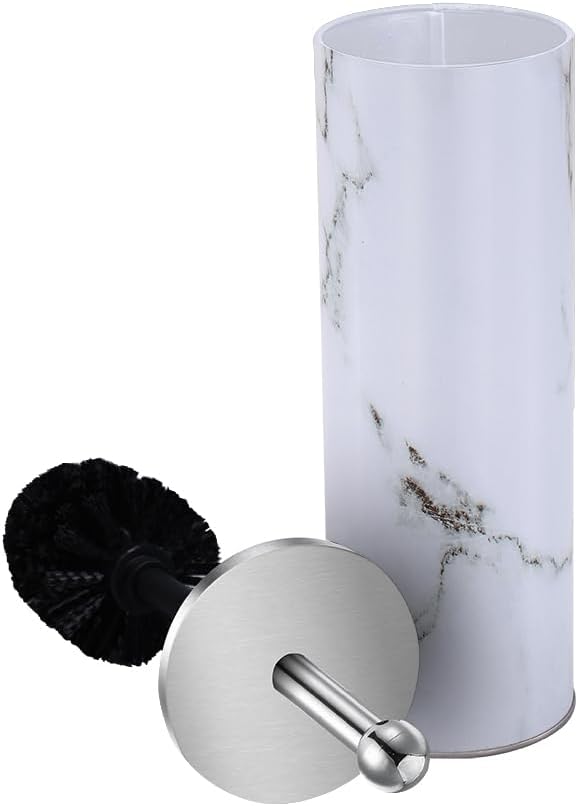 Zahari Home Marble Toilet Bowl Brush and Holder, White, Metal
