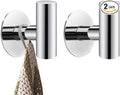 Adhesive Towel Hooks, Chrome SUS 304 Stainless Steel Hooks, Heavy Duty Waterproof Wall Hooks, Self Adhesive Coat Robe Hooks for Bathrooms Kitchen Wall Mounted (Chrome, 2 Pcs)