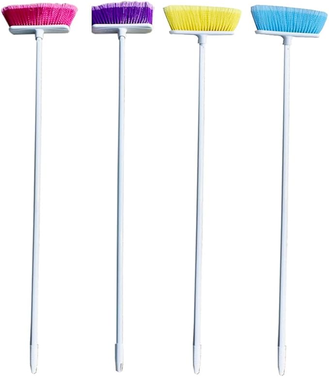The Original Soft Sweep Magnetic Action Brooms - 12 Pack of Brooms - Assorted Colors (Pink, Purple, Yellow, Blue) - Soft Bristle Broom - Perfect for Wood Floors