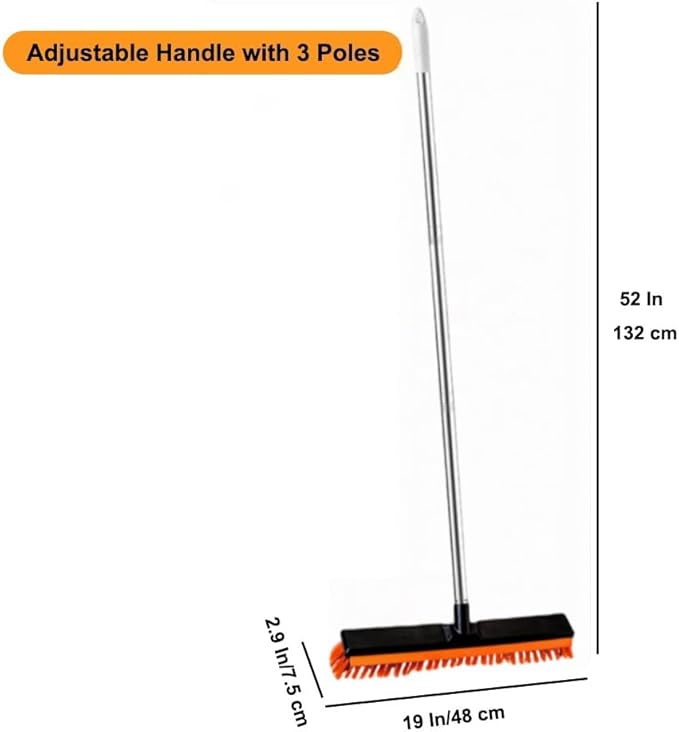 19" Outdoor Broom with 58" Long Handle & Rubber Squeegee,Push Broom for Cement Floors and Courtyards, Push Broom Outdoor Heavy Duty Stiff Bristles for Driveway, Patio, Garage Cleaning