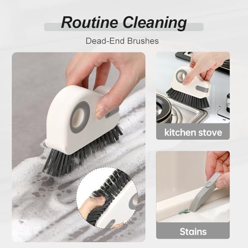 2 in 1 Groove Cleaning Brush Window Track Cleaning Tools, 2025 New Hard Bristle Crevice Cleaning Brush with Hidden Scraperfor Sliding Door Track, Window Sill, Shutter Door(Grey,3pcs)