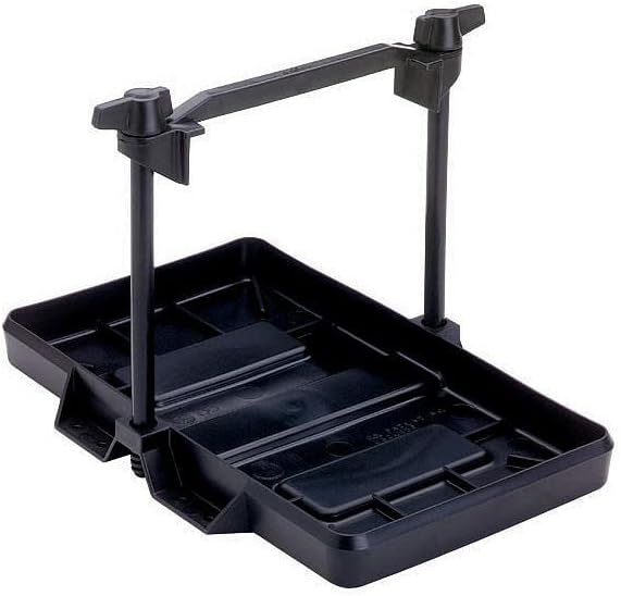 Attwood USCG-Approved Group 27 Series Adjustable Hold-Down Marine Boat Battery Tray, Black, 9091-5
