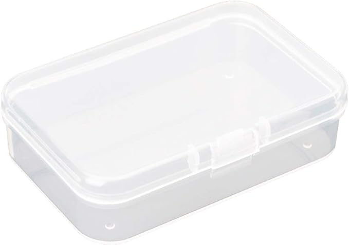 AKOAK Clear Polypropylene Rectangle Mini Storage Containers Box with Hinged Lid for Accessories,Crafts,Learning Supplies,Screws,Drills,Battery,Pack of 4 (3.26" x 2.12" x 0.7")