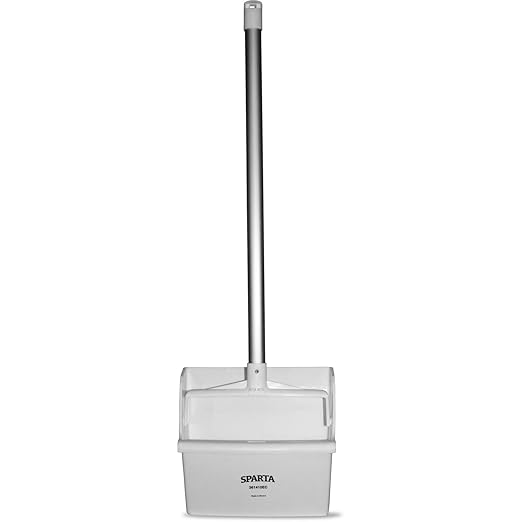 SPARTA Upright Dustpan with Aluminum Handle, Serrated Edge for Broom Combing, Secure Yoke Lock with Easy Storage Hanging Hole for Commercial Cleaning, Plastic, 30 Inches, White, (Pack of 6)