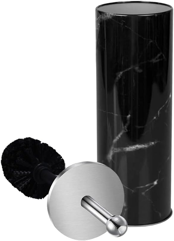 Zahari Home Marble Toilet Bowl Brush and Holder, Black, Metal