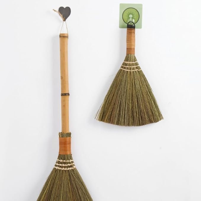 Veemoon 4 Pcs 12 Inch Whisk Broom, Handheld Cleaning Broom Straw Corn Whisk Brush Small with Handle Dust Brush Rustic for Dirt and Debris Household