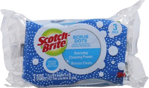 Scotch-Brite Scrub Dots Non-Scratch Scrub Sponge, Rinses Clean, for Washing Dishes and Cleaning Kitchen, 3 Scrub Sponges (Pack of 2)