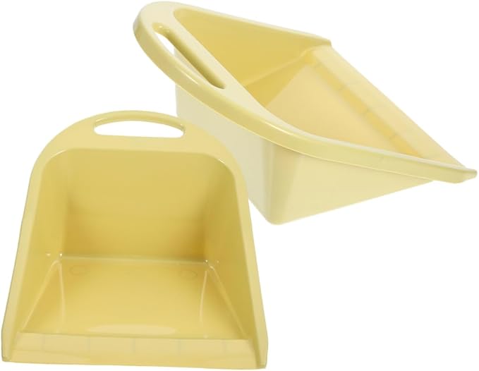 Handheld Dustpan and Desktop Trash Cleaning Scooper Set, 2pcs Portable Lime Yellow Plastic Handle, Multi-use Cleaning Tool for Home, Office, and Garage Waste Collection