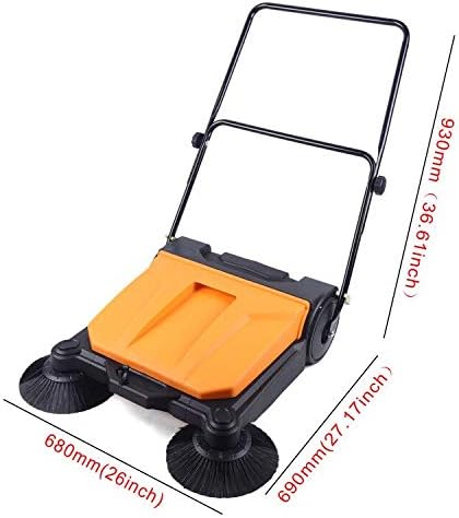 26" Walk-Behind Hand Push Floor Sweeper, Industrial Walk-Behind Floor Board Sweeping Cleaning Machine Commercial 360°Spin Walk-Behind Floor Sweeper Cleaner, Yellow & Black