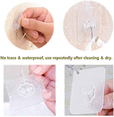 20 Pack Transparent Adhesive Hooks 30 lb(Max), Waterproof and Oilproof Reusable Seamless Hooks, Heavy Duty Wall Hook for Kitchen Bathroom Office