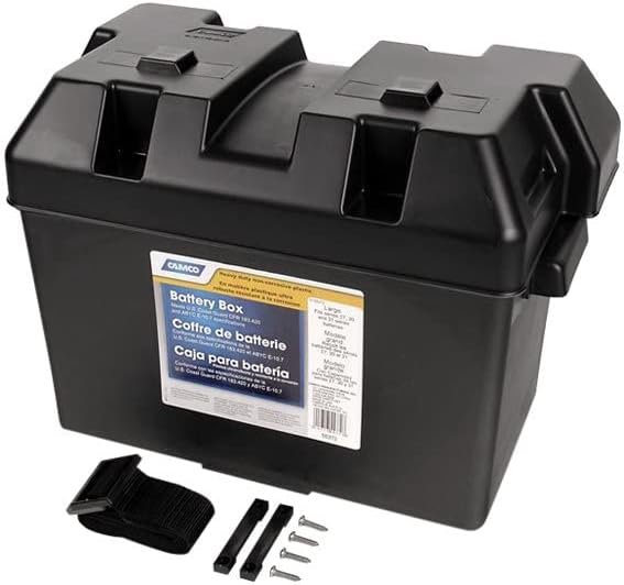 Camco Large Battery Box with Straps and Hardware - Group 27, 30, 31 |Safely Stores RV, Automotive, and Marine Batteries | Measures Inside 7-1/4" x 13-1/4" x 8-5/8" | (55372)