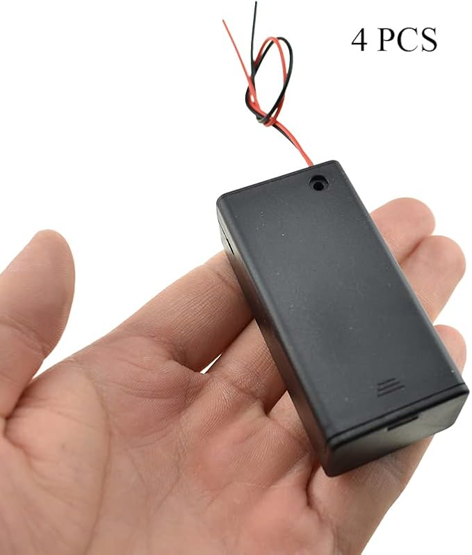 HAHIYO 9V Battery Holder Bundle with Wire Sturdy Cover Durable Snap Contact Build-in Switch Batteries Black Case Easy Install 4 Pieces for Wall Clocks Ham Radio Kids Toys