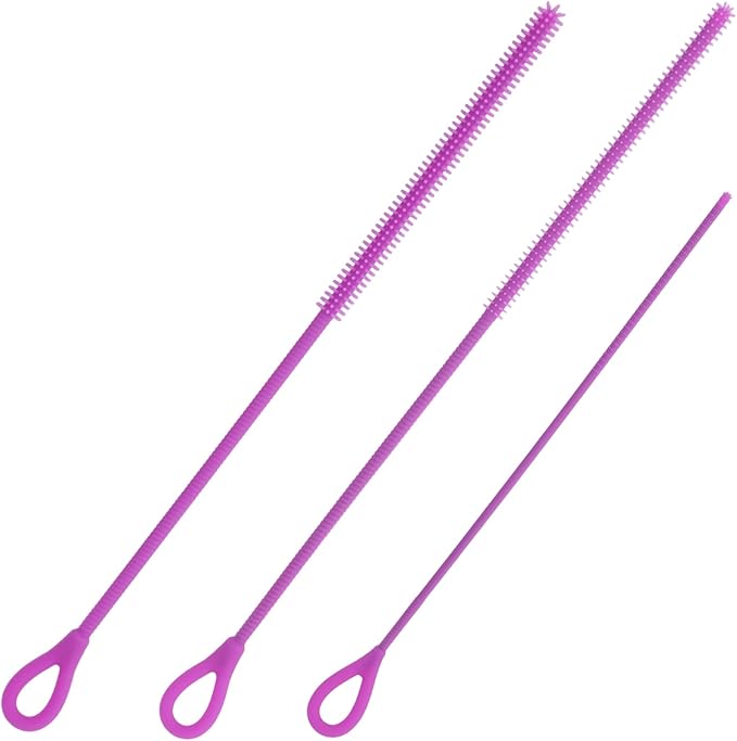3pcs Silicone Straw Cleaner Brush Set, Reusable Extra Long Drinking Straw Cleaning Accessories Brush with 3mm 6mm 9mm Multi-Size Cleaning Tools for Stanley (Purple)