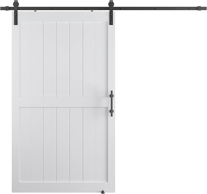48''x 80'' Sliding Barn Door with 8 Ft Barn Door Hardware Kit& Handle& Floor Guides,Pre-Drilled Holes Easy Assembly - Include Installation Manual, Water-Proof PVC Surface, H-Frame, White