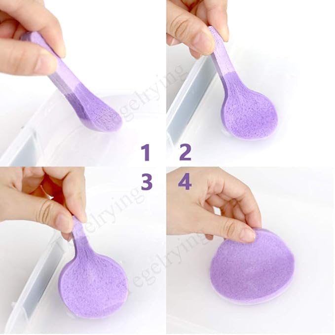 Facial Sponge Compressed,60 Pcs PVA Professional Makeup Removal Wash Round Face Sponges Spa Pads Exfoliating Cleansing for Women,Purple