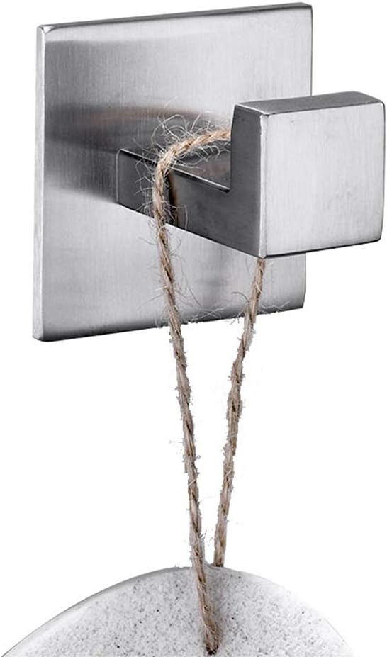 Flybath Coat Hook SUS 304 Stainless Steel Square Towel Robe Hooks Wall Mounted Self Adhesive (No Drilling), Brushed Finish - 2 Pack