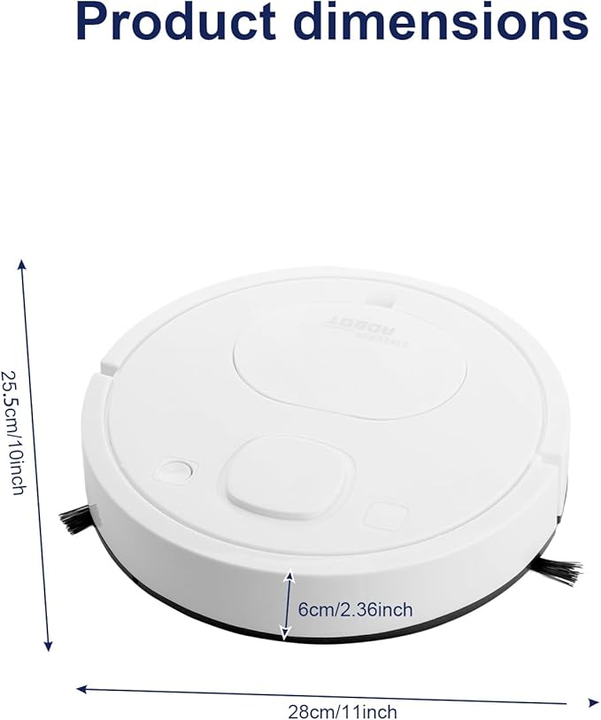 Mini Robot Vacuum Cleaner for Pet Hair, 1200Pa Suction with Dual Side Brushes, 6cm Ultra-Thin ≤55dB Quiet, Fits Hardwood/Low-Pile Carpets，Powerful Suction Robot Vacuum for Small Homes