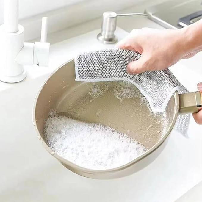Reusable Non Scratch Wire Dishcloth, 10pcs Steel Wire Cloths, Double-Layer Stainless Rag, Kitchen Cleaning Cloths, Suitable for Sinks, Boilers, Ovens, and Tableware.