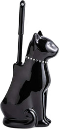 Cat Toilet Brush Holder - Ceramic Whimsical Feline Design with Wide-Mouth Storage, Black Toilet Bowl Brush and Holder Set Cute for Bathroom Ground, Easy-Clean Cat Lover Gift (Black)