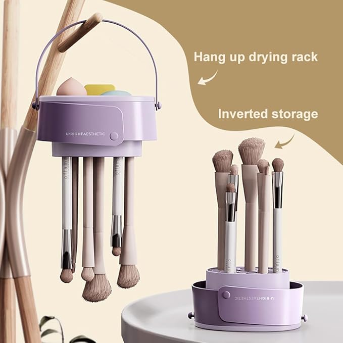 Foldable silicone makeup brush cleaning bowl, makeup tool cleaning bowl, makeup brush cleaning tool storage and drying rack(purple) (khaki)