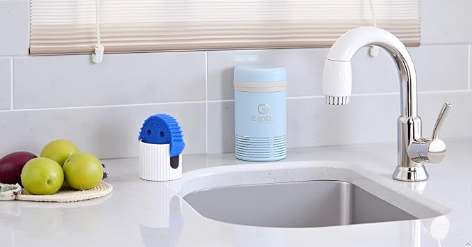Ceramic Sponge Holder for Kitchen Sink - Dishwasher Safe Porcelain Dish Sponge Caddy Minimalist Vertical Stripes, Scrub Daddy Drying Rack for Countertop, Bathroom, Kitchen Sink Organizer, 2pcs