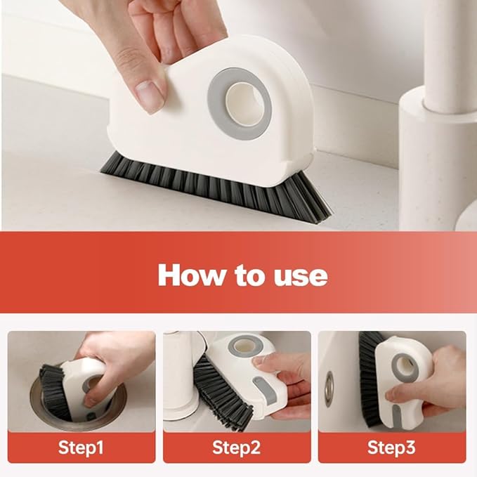 2 in 1 Groove Cleaning Brush, Upgrade Window Track Cleaning Tools, Multifunction Hard Bristle Crevice Cleaning Brush with Hidden Scraper for Sliding Door Track, Window Sill, Window Seal (Gray*2)
