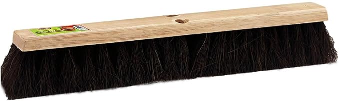 Pure Horsehair Push Broom Head, 18 inches, Heavy Duty Wood Block with 2 Threaded Holes - Clean up Dust and fine Debris for Home or Industrial Use, Fine Premium Bristles