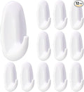 12 Pack Small Utility Hooks, Holds up to 1.5 lb, Damage Free Hanging Hooks Removable Wall Hooks Self Adhesive Hooks, Heavy Duty Sticky Hooks for Hanging Garland Hat Key Coat Wreath Towel
