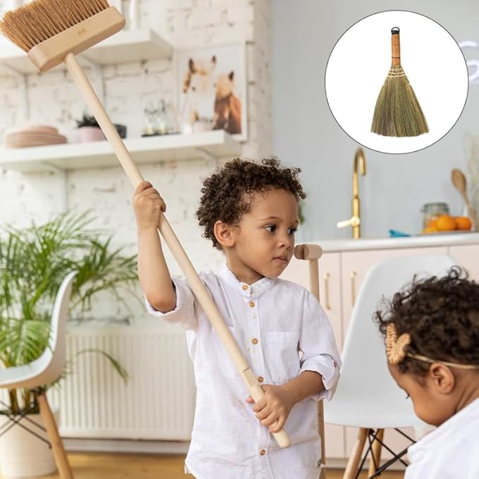 Veemoon 4 Pcs 12 Inch Whisk Broom, Handheld Cleaning Broom Straw Corn Whisk Brush Small with Handle Dust Brush Rustic for Dirt and Debris Household
