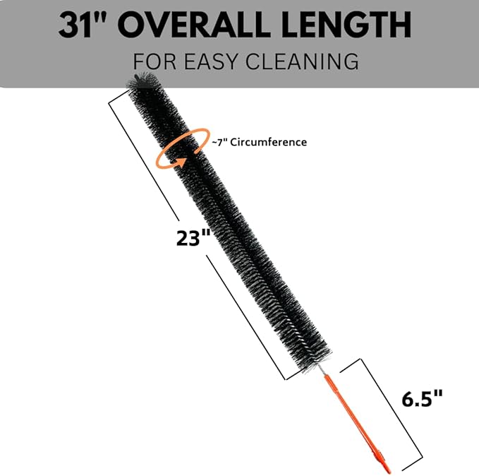 Bristle (2 Pack) 31 Inch Cleaning Brush for Dryer Lint and Cleaning Refrigerator Coils | 23" Brush with 8" Ergonimic Handle | Long Flexible Design Great for Cleaning Appliances & Hard to Reach Places