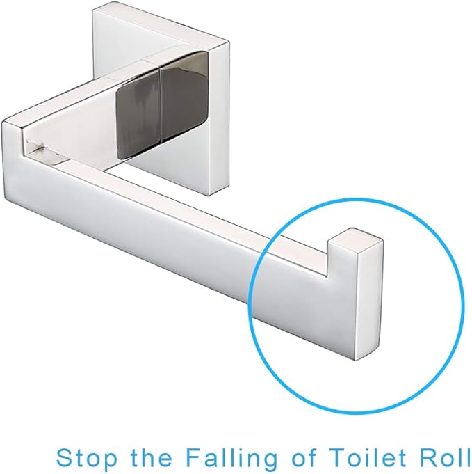 TASTOS Polished Chrome Toilet Paper Holder SUS304 Stainless Steel, Modern Square Half Open Bathroom 5 inch TP Holder Wall Mount Rustfree Tissue Roll Dispenser for Washroom Kitchen 2 Pack