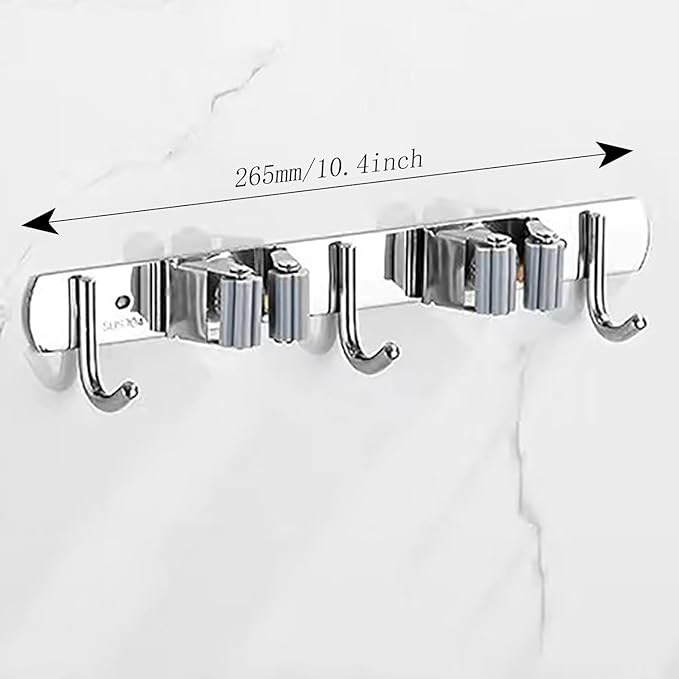 Stainless Steel Wall Mounted Mop Holder Multifunctional Mop Holder Perforated/No Punch Mop Holder Broom Closet Organiser Ideal for Cleaning and Tidying Laundry Room Garden Tool Room