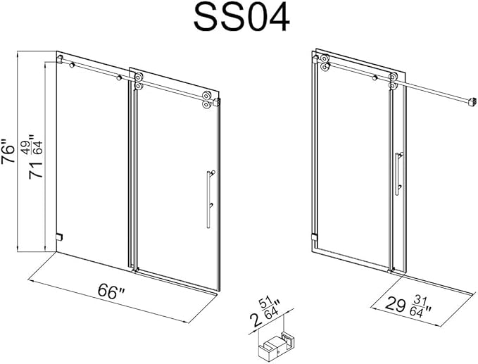 Frameless Shower Door, 62"-66" Wide, 76" High, 3/8" (10mm) Clear Tempered Glass, Noiseless, Waterproof Bathroom Shower Door, Brushed Nickel Finish